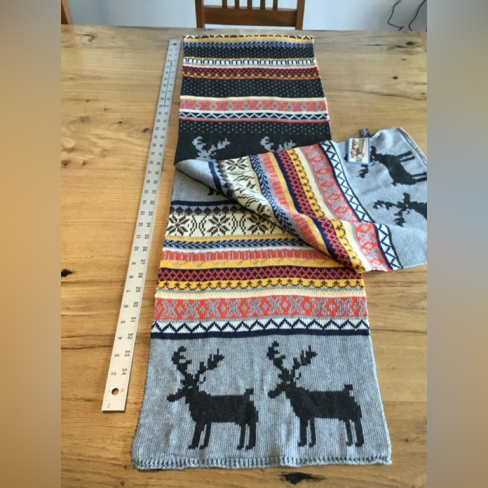 Simplicity Moose Winter Scarf Gray‎ Orange Yellow Unisex NWT